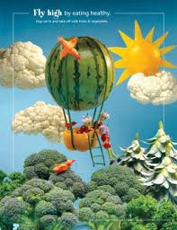 paisaje con un globo de sandía flotando entre árboles de brécol