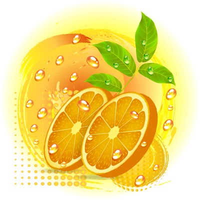 rodajas de naranja entre gotas de agua