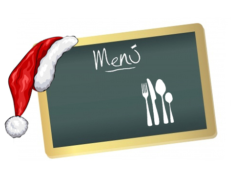 pizarra con gorro de papanoel y cubiertos